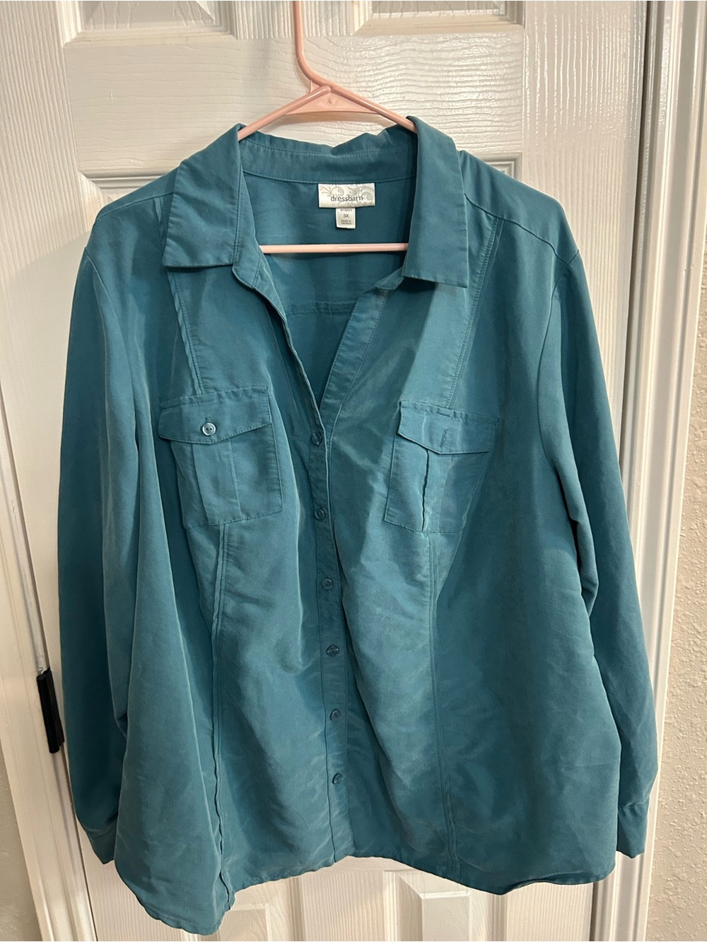 teal dressbarn button-down collar shirt woman size 3X blouse top workwear